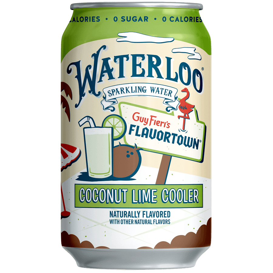 Waterloo Coconut Lime Cooler sparkling water can featuring creamy coconut and key lime flavors.