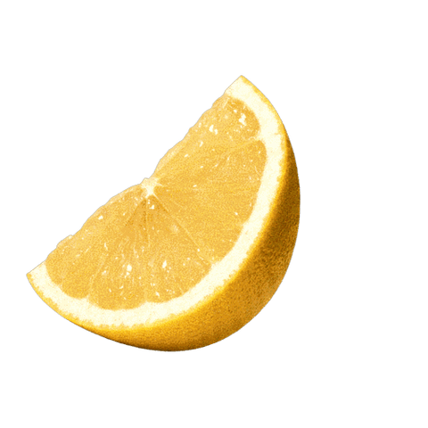 Sliced lemon wedge on a black background, showcasing vibrant yellow color and juicy texture.