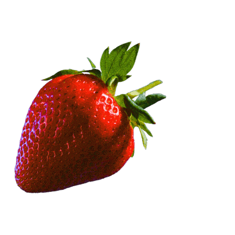 Fresh, ripe strawberry with vibrant red color and green leaves, perfect for healthy recipes or smoothies.