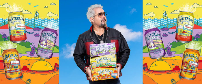 Waterloo Teams Up with Guy Fieri to Introduce Three New Limited-Time Flavors featuring cans and packaging.