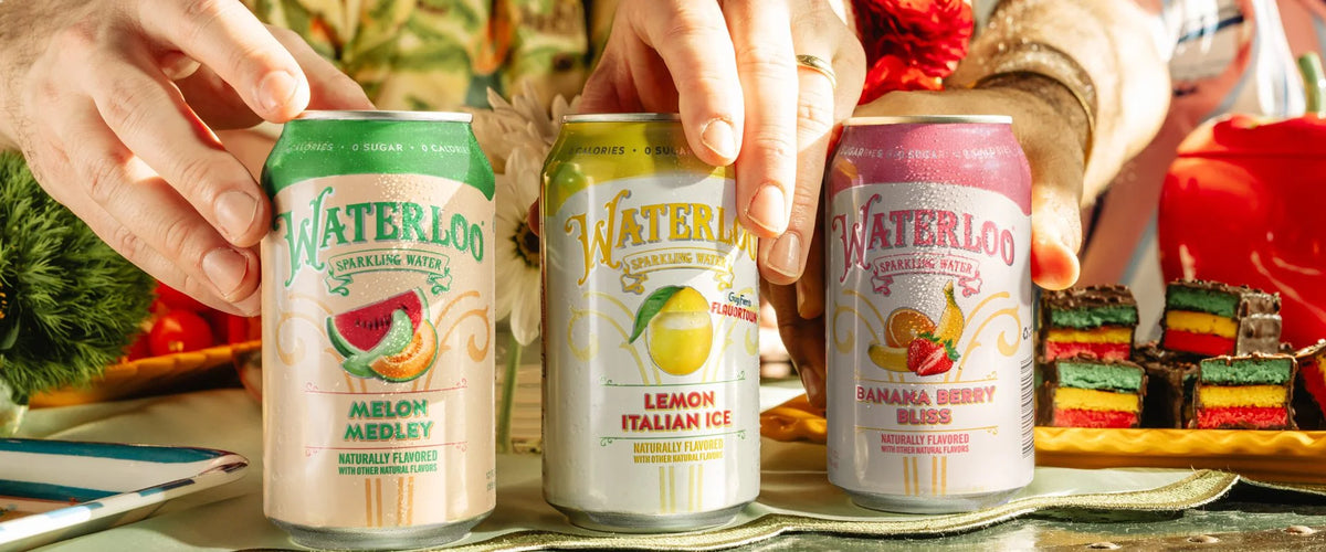 Waterloo Introduces All-New Flavors, Banana Berry Bliss and Melon Medley, and Brings Back Lemon Italian Ice in vibrant cans.