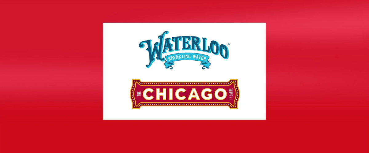Waterloo Named Official Sparkling Water Partner of the Chicago Theatre logo featuring Waterloo and Chicago Theatre branding.