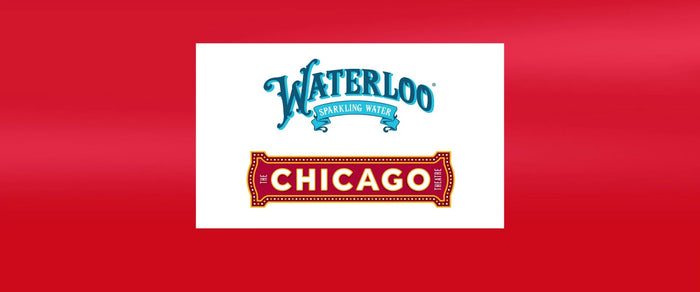 Waterloo Named Official Sparkling Water Partner of the Chicago Theatre logo featuring Waterloo and Chicago Theatre branding.