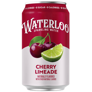 Waterloo Cherry Limeade sparkling water can featuring cherries and lime, perfect for nostalgic summer days.