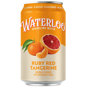 Ruby Red Tangerine sparkling water can featuring grapefruit and tangerine slices, refreshing and flavorful beverage.