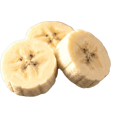 Sliced bananas on a black background, showcasing their creamy texture and distinct patterns.