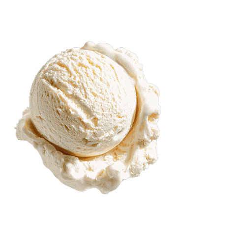 A creamy scoop of vanilla ice cream on a swirl of soft serve, set against a black background.