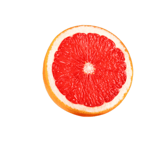 Freshly cut half of a grapefruit showcasing its vibrant red flesh and juicy texture on a black background.