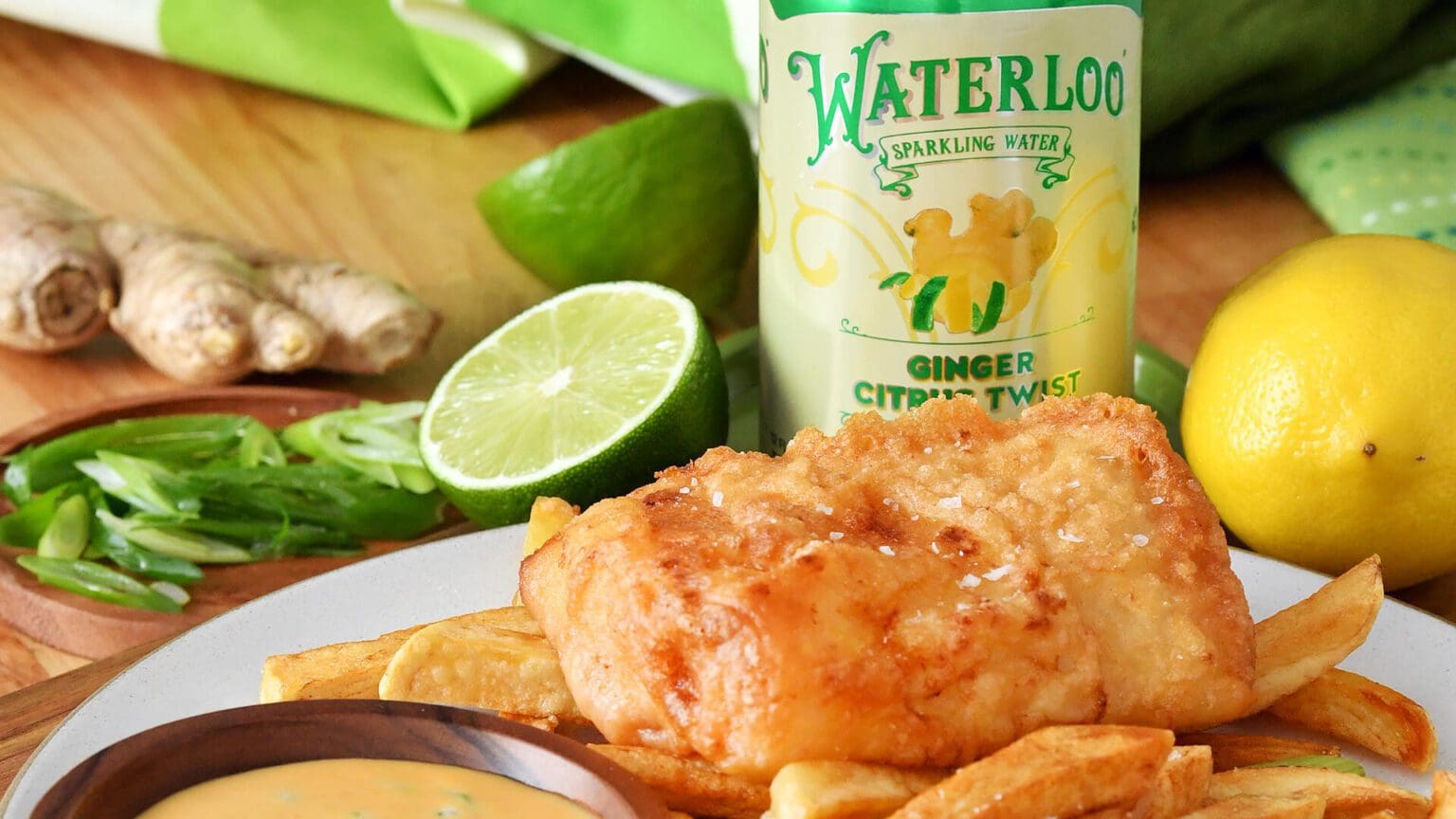 Ginger Citrus Fish & Chips Waterloo Sparkling Water